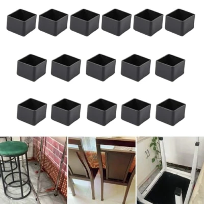 Image of 16Pcs Square 35x35mm Silicone Chair Leg Floor Protector, Black Caps, Furniture Foot Protectors, Stool caps to Prevent Hardwood Scratches and Reduce Noise