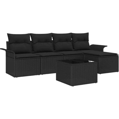Image of vidaXL 6 Piece Garden Sofa Set with Cushions Beige Poly Rattan