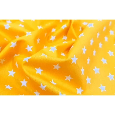 Image of White Stars on Yellow Cotton Fabric 100% Craft Material by The Metre