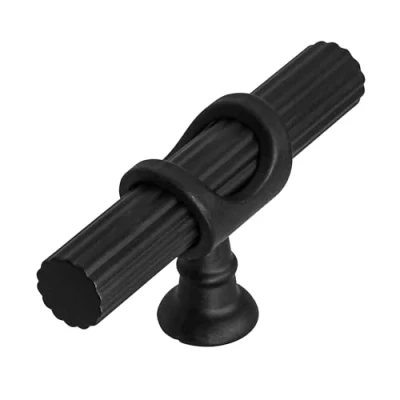 Image of Decoranddecor Bar Drawer Pull Handles with Lines Design Kitchen Cabinet Decorative Hardware Bedroom Bathroom Furniture Accessories (7cm Knob, Matt Black)