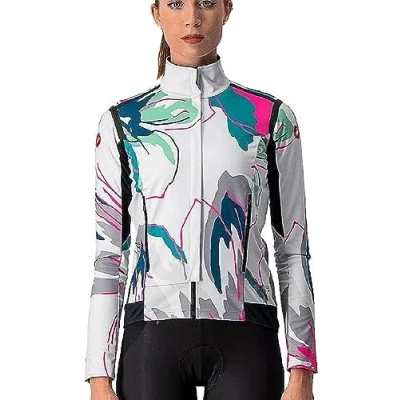 Image of CASTELLI 4521526 870 PERFETTO RoS W LS Jacket Women&#039;s Silver Gray/Teal Blue Flowers XS