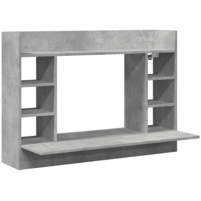 Image of vidaXL Wall Mounted Desk Concrete Grey Engineered Wood, Folding Drop Leaf Table Top Shelf &amp; Side Compartments Ideal for Office/Bedroom/Dormitory