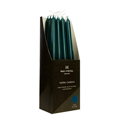 Image of Wax Lyrical Unscented 25 cm Tapered Dinner Candle Teal Ocean, Box of 12, Blue, 25cm