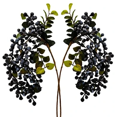 Image of M2cbridge 2 Pcs Artificial Berries Plastic Foam Blueberry Christmas Picks Floral Arrangement 23&quot; Tall (Blue)