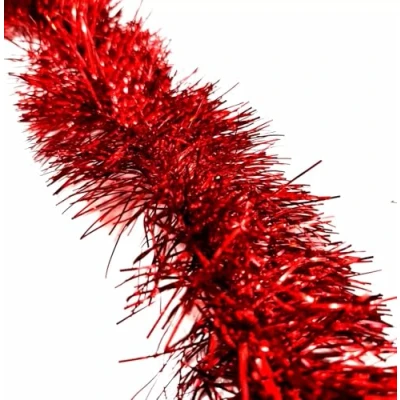 Image of HSD Christmas Tinsel Garland 2M (6.5ft) Xmas Metallic Chunky Fine Sparkle Shiny Tree Party Decorations (Fine Red)