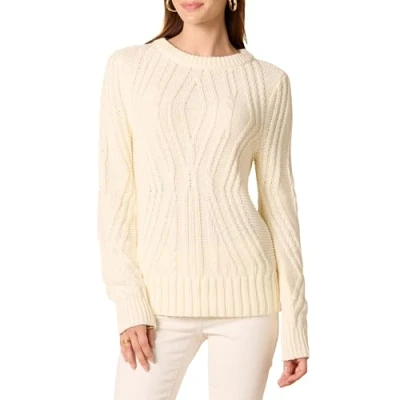 Image of Amazon Essentials Women&#039;s 100% Cotton Crewneck Cable Jumper, Ivory, XL
