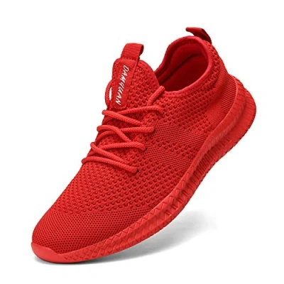 Image of FUJEAK Women Running Shoes Walking Trainers Tennis Gym Work Fitness Sport Casual Daily Safety Outdoor Cycling Jogging Hiking Flat Athletic Lace Up Fashion Sneakers Red Size 5.5 UK