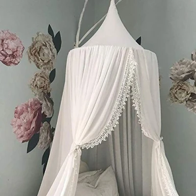 Image of Bed Canopy Round Dome,Mosquito Net,Bed for Kid‘s Reading Room,Nursery Decorations,Bedroom Decoration (Chiffon White)