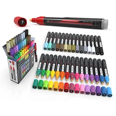 Image of TOOLI ART Acrylic Paint Markers Pens Set Essential Color Series For Rock Painting, Canvas, Mugs, Plastic, Metal, Glass Paint, Fabric, Wood, DIY. Non Toxic, Quick Dry,Waterbased (30 MEDIUM)