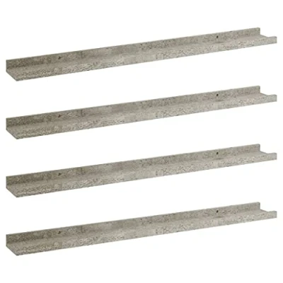 Image of vidaXL Wall Shelves in Concrete Grey Set of 4 Durable MDF Ideal for Home or Office Use Easy Assembly and Cleaning