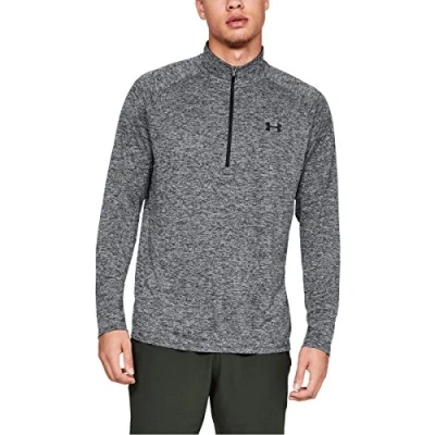 Image of Under Armour Tech 2.0 1/2 Zip, Versatile Warm Up Top for Men, Light and Breathable Zip Working Out Black (Black/Black (002)), 2XL