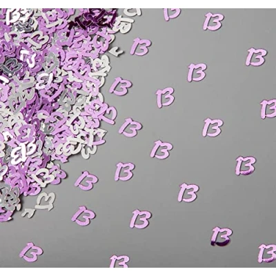 Image of SHATCHI 28 g Pink and Silver 13th Birthday Confetti Foil Metallic Glitz Table Scatter Sprinkles Age Bday Party Decorations