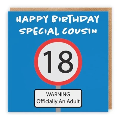 Image of Hunts England Funny Cousin 18th Birthday Card Happy Special Warning Officially An Adult Road Sign Collection