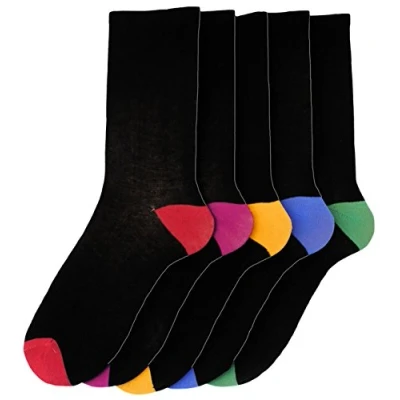 Image of Tom Franks Mens 5 Pack Cotton Rich Socks with Coloured Heels &amp; Toes Black 7 11 Green