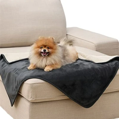 Image of Lesure Waterproof Dog Blanket Washable 100x80cm Fleece Pet For Medium Dogs and Cats, Personalised Kitten Throw Protects Bed Sofa with Soft Plush, Grey Black
