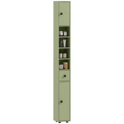 Image of kleankin Slim Bathroom Cabinet, Toilet Roll Storage w/ Open Shelves, Green