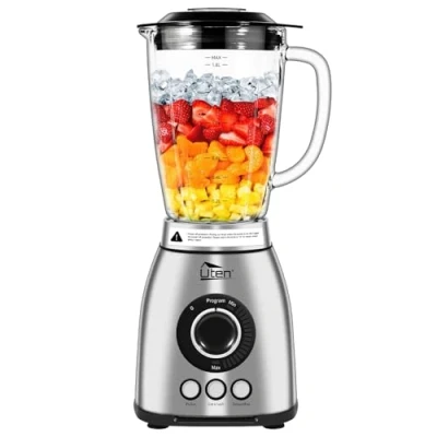 Image of Uten Blender 2L Glass Jug, 3 Automatic Programs Ice Crush, Smoothie, Pulse, 18 Speed Levels, Kitchen Table Blender, 6 Blades, Stainless Steel Housing, Milkshakes Fruit Juices, Grindable Coffee