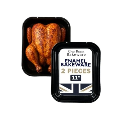 Image of Samuel Groves 2X 28cm Vitreous Enamel Roasting Pan, Made in England by Chabrias LTD