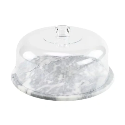 Image of Gadsby Large Marble Board with Clear Domed Lid for Kitchen, Cheese Board, Serving Platter Tray (30cm)