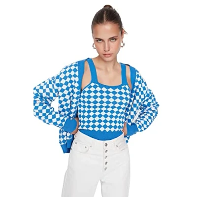 Image of Trendyol Women Regular Basic Lapel Collar Knitwear Cardigan Blue