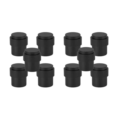 Image of HANDLEZONE® 10 Pack Floor Mounted Door Stop 30mm x 40mm, Collared with Rubber Buffer Stopper, Concealed Fixing Black Matt