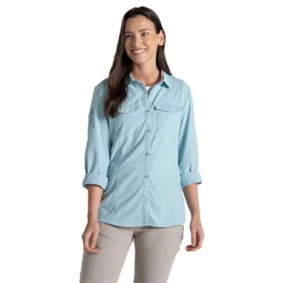 Image of Craghoppers NosiLife Adventure Women&#039;s Long Sleeved Shirt, Insect Repellent, Size: 48, Colour: Sky Blue, blue