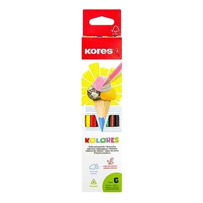 Image of Kores Kolores, 6 Triangular Shape Colouring Pencils Coloured with Soft Lead, Shape, FSC Wood Stationery Supplies, Colour Set of in Carton Case