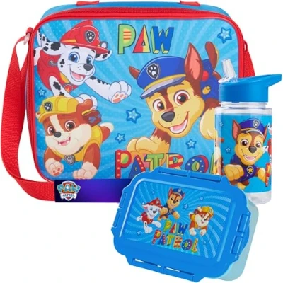 Image of Get Trend Paw Patrol Water Bottle Lunch Bag and Box Kids Set 3 Pcs School Supplies Chase Rubble Skye Bento Snack BPA Free Leakproof Travel (Blue Patrol)