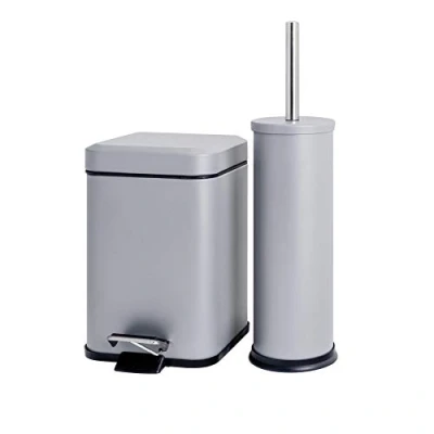 Image of Matt Grey Mismatched Toilet Brush &amp; Bin Set By Harbour Housewares