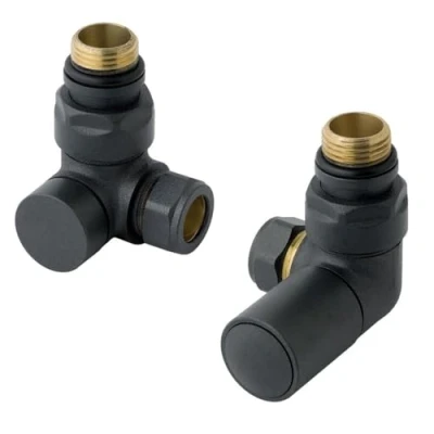 Image of Team Controls Designer Matt Anthracite Corner Angled Radiator Valves 15mm Pair Towel Rail Valve TC RVCA