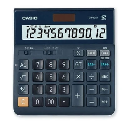 Image of Casio Desktop Calculator, 12 Digit Tax Total Storage, Solar/Battery Operated, DH 12ET, dark blue