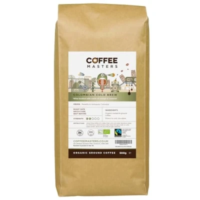 Image of Coffee Masters Colombian Cold Brew Ground 500g Light Roasted Espresso for Brewing Organic, Single Origin, Fair Trade from 100% Arabica Beans