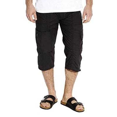Image of BRAVE SOUL Mens Cargo Shorts Drawstrings Waist Pockets Half Pants Zip Fly Summer Collection, Black Colour, UK Size 32