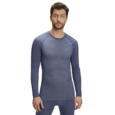 Image of FALKE Men&#039;s Wool Tech Light Round Neck M L/S SH Functional Yarn Quick Dry 1 Piece Base Layer Top, Blue (Capitain 6751),