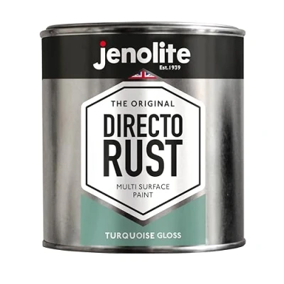 Image of JENOLITE Directorust Turquoise Blue Gloss Multi Surface Paint For Use On Wood, Metal, Plastic, Ceramic &amp; Rusted Surfaces 1 Litre (RAL 6034)