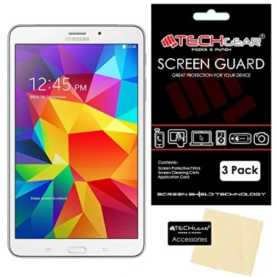 Image of TECHGEAR [Pack of 3] Screen Protectors for Samsung Galaxy Tab 4 8.0 Inch (SM T330 / SM T331 T335) Clear Lcd With Cleaning Cloth &amp; Application Card