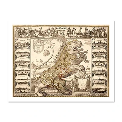 Image of Wee Blue Coo Map Antique Lion Netherlands Leo Visscher Art Large Framed Print Poster Wall Decor 18x24 inch
