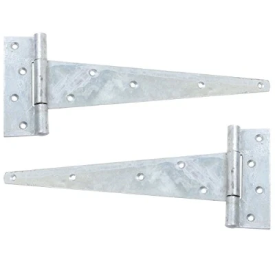 Image of Pair of Galvanised Scotch Tee Hinges 350mm/14&quot; for Outdoor Garden Gate Shed Door Strap