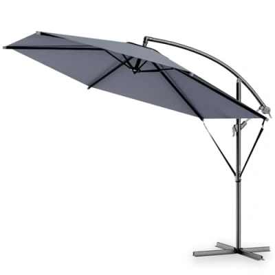Image of Kingsleeve® 3.3m Cantilever Parasol with Stand 330cm Diameter Wind Protection, Crank Handle, Tiltable Large Aluminium Water Repellent Swivelling Garden Patio Umbrella Anthracite