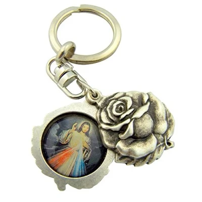 Image of Keyring Divine Mercy of Jesus Medal Immaculate Heart Mary Medal.