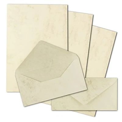 Image of FarbenFroh by Gustav Neuser 50 x A4 Writing Paper Sets with DIN Long Envelopes, Wet Seal, Chamois Marbled (Cream), Matte Envelopes