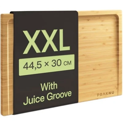 Image of Large Wooden Chopping Board XXL with Juice Groove Made of Solid Sustainable FSC Bamboo Wood 2 in 1 and Serving Tray