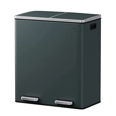 Image of EVRE 60 L Kitchen Waste Rubbish Recycling Soft Close Bin 2 x 30 Litre Double Compartment Separation with Removable Plastic Buckets, Odour Seal, Smudge &amp; Fingerprint Resistant (Grey)
