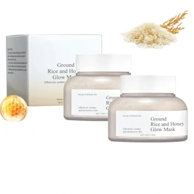 Image of Ground Rice And Honey Glow Mask, &amp; Wash Off Mask Pore Sebum Care, Exfoliating Mask,Smooth Skin, Moisturizing (2Bottle)