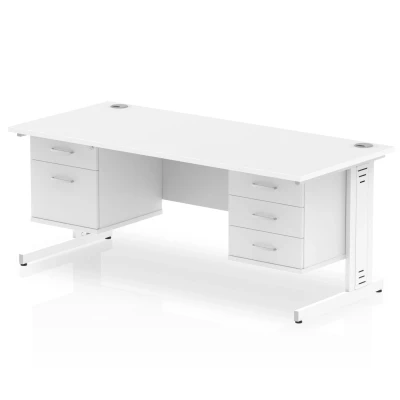 Image of Impulse 1800x800 Desk White Cable Managed + 2 Pedestal Bundle