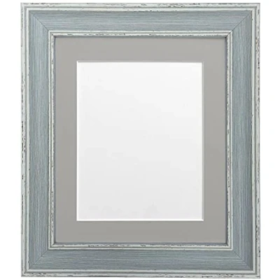 Image of FRAMES BY POST Scandi Vintage Picture Photo Frame, Recycled Plastic, Distressed Blue with Dark Grey Mount, 40 x 50 cm Image Size 15 10 Inch