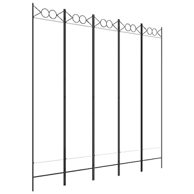 Image of vidaXL 5 Panel Room Divider White 200x200 cm Fabric Paravent, Foldable Privacy Screen for Living Room, Bedroom