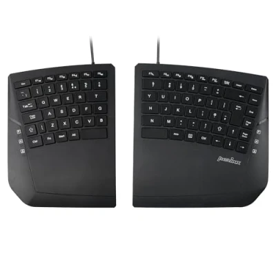 Image of Perixx PERIBOARD 524B UK QWERTY Wired Ergonomic Split Keyboard Compact TKL Design, Curved Keys, Adjustable Tilt, Low Profile, Multimedia Shortcuts Black