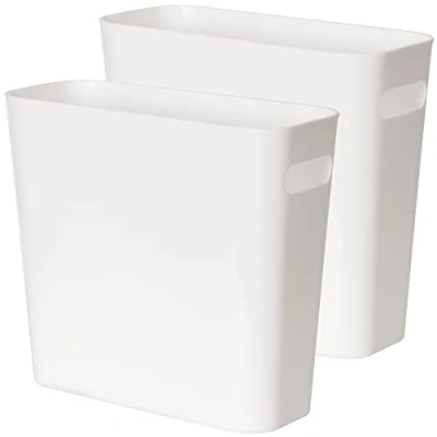 Image of Youngever 2 Pack 5.5L Slim Trash Can, Re usable Plastic Garbage Container Bin, Small Bin with Handles for Home Office, Living Room, Study Kitchen, Bathroom (White)