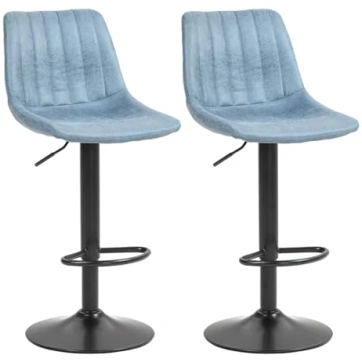 Image of HOMCOM Adjustable Bar Stools Set of 2 Counter Height Barstools Dining Chairs 360 Swivel with Footrest for Home Pub, Blue